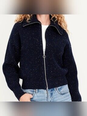 Old Navy Western Full Zip Sweater In The Navy Size Small Tweed Ribbed